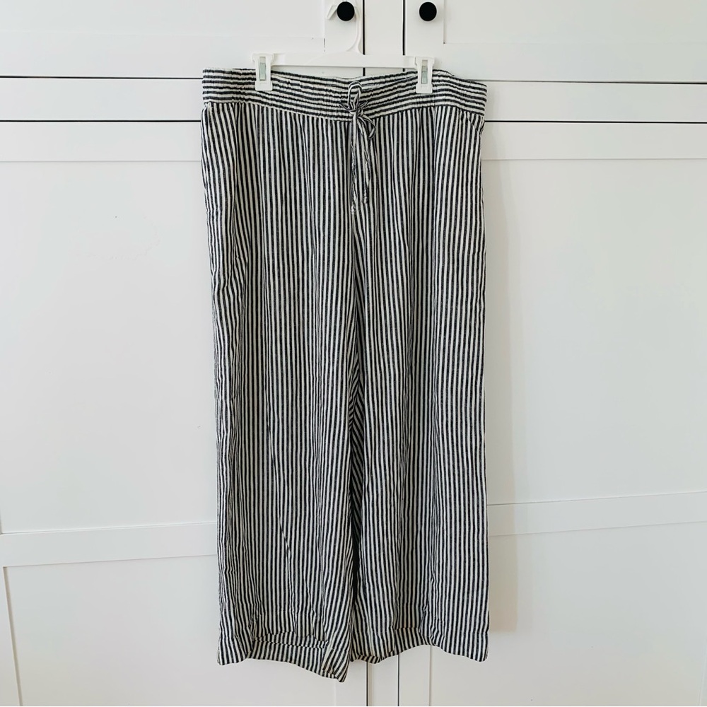 A New Day Linen White Gray Stripe Pocket Pull On Pants Size XXL